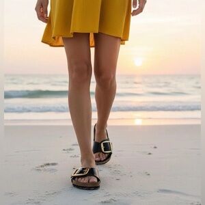 Birkenstock Madrid Big Buckle Sandals High Shine Black Gold 36